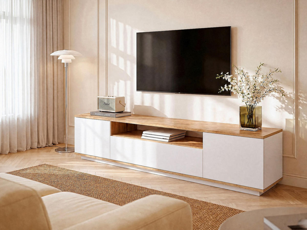 TV-BOARD - 180 cm x 44.5 cm - holz - naturfarben hell, weiß Lotula - Naturfarben/Weiß, Holz (180/44.6/44.5cm) - Vente-Unique