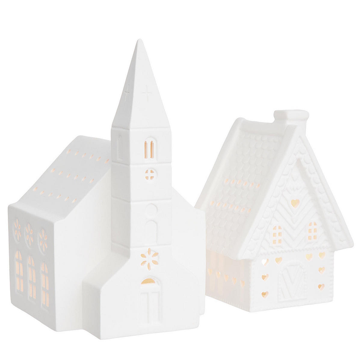 TEELICHTHAUS White Christmas Hütte - Weiß, Keramik (14cm) - Butlers