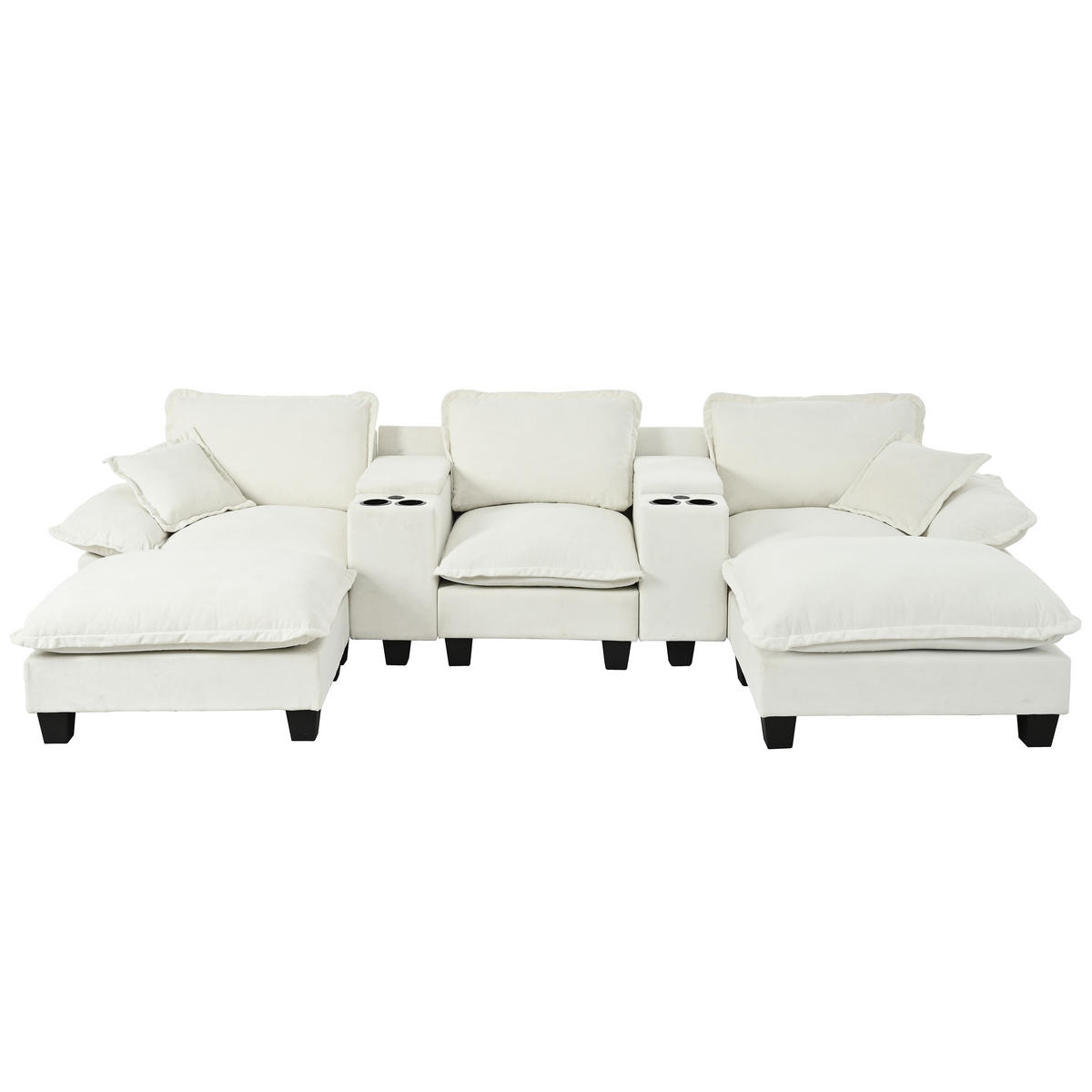 WOHNLANDSCHAFT 324/155/90 cm Beige mit 2 bewegliche Fußhocker, Getränkehaltern und Stauraum - Beige, Textil (323/90/151cm) - Oxeza
