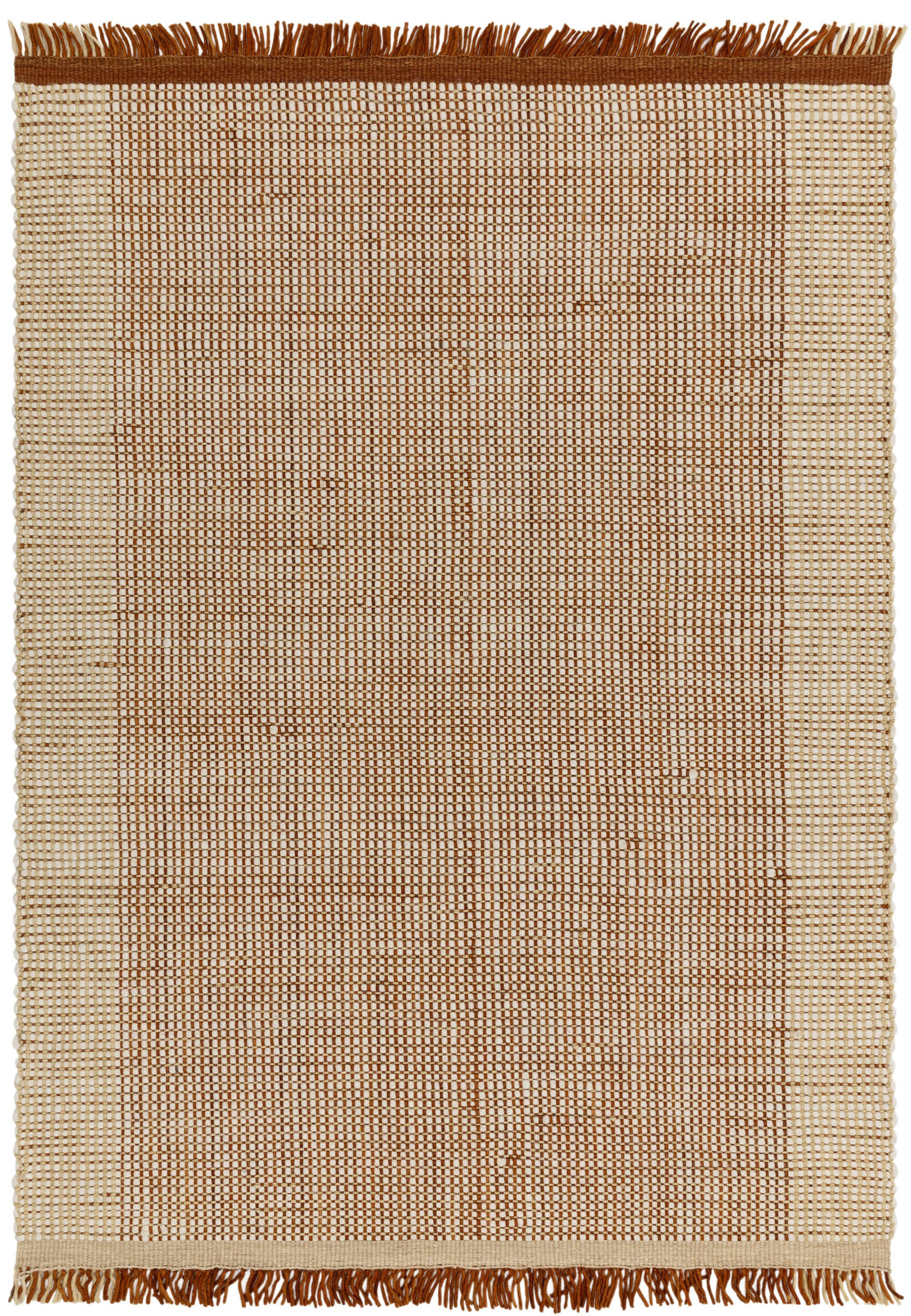TEPPICH Wolle handgewebt mit Korbmuster Fransen PISA, Terrakotta 200x290 cm - Terra cotta, Textil (200/290cm) - KADIMA DESIGN