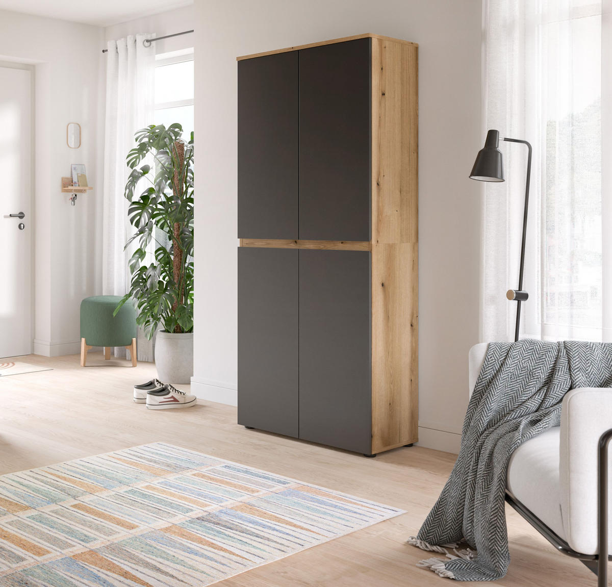 UNIVERSALSCHRANK SCARPA (B/H/T: ca. 70/175/37 cm) in Evoke Oak Nachbildung/anthrazit - Eichefarben, Holzwerkstoff (70/175/37cm)