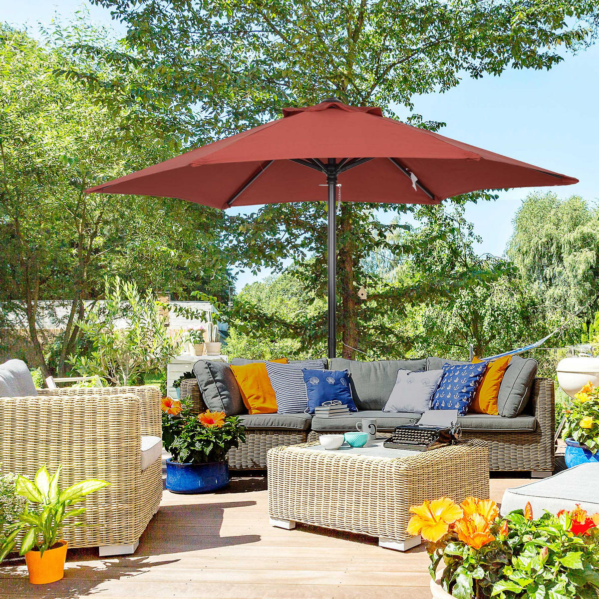 SONNENSCHIRM Ø196 cm - Weinrot, Kunststoff (196/196cm) - Outsunny