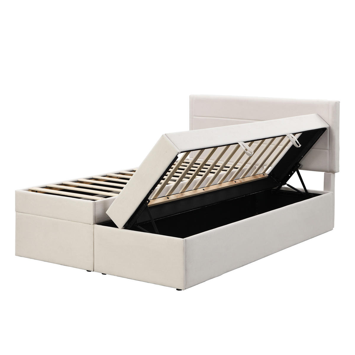 STAURAUMBETT 140/200 cm DE-04557, mit beidseitig zu öffnendem Bettkasten in Beige - Beige, Holzwerkstoff/Metall (140/200cm) - ComfortXL
