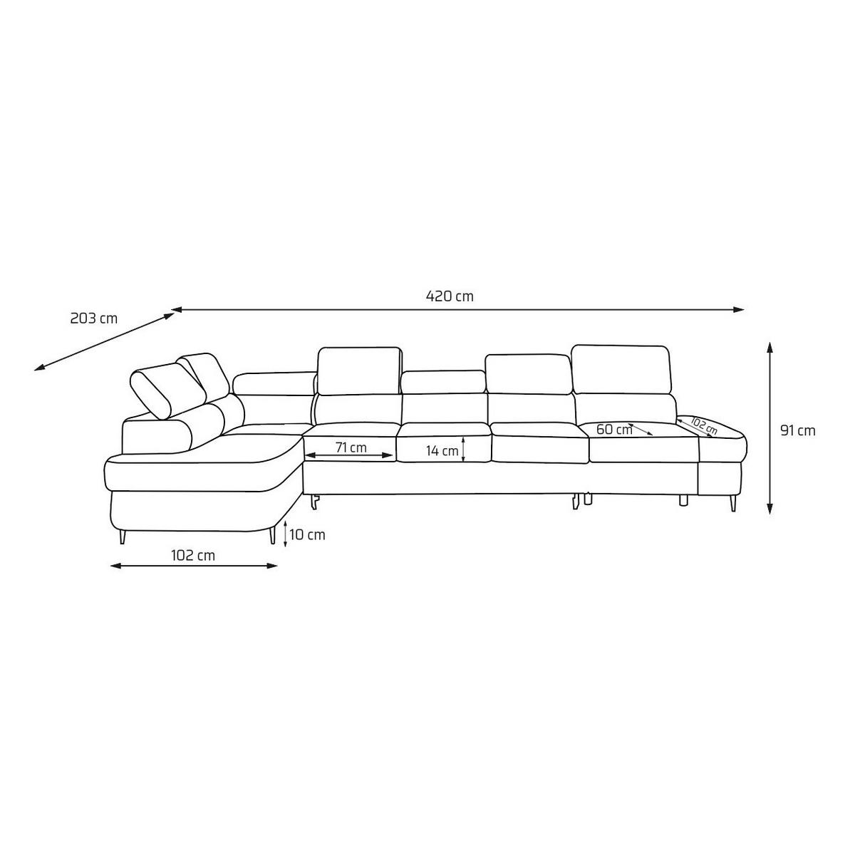 ECKSOFA PRIAM XXL L-Form Links mit Schlaffunktion 125x265 Velours Hellgrau - Hellgrau/Schwarz, Holz/Textil (203/420cm) - Muffo