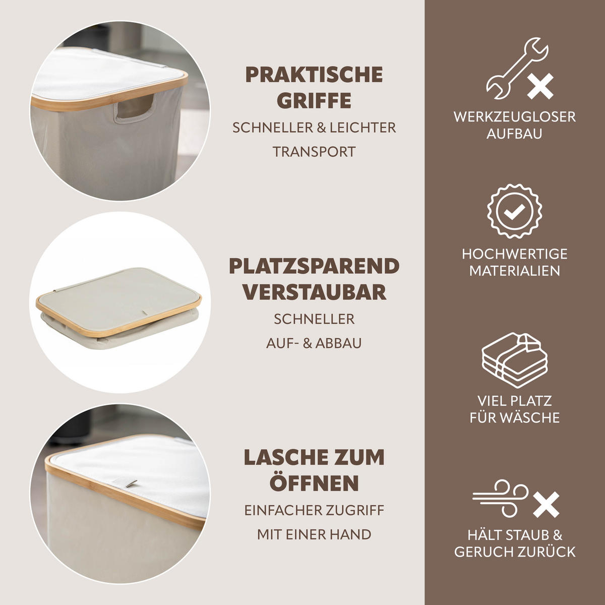 WÄSCHESAMMLER 145 Liter, beige - Beige, Textil (57.5/68/37.5cm) - bremermann