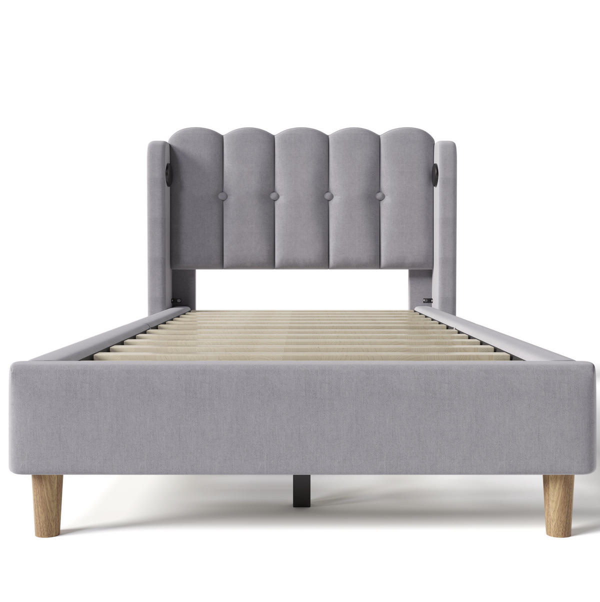 POLSTERBETT 90/200 cm Grau aus Leinen mit USB- und Typ-C-Ladefunktion - Grau, Textil (90/200cm) - OKMYHOME