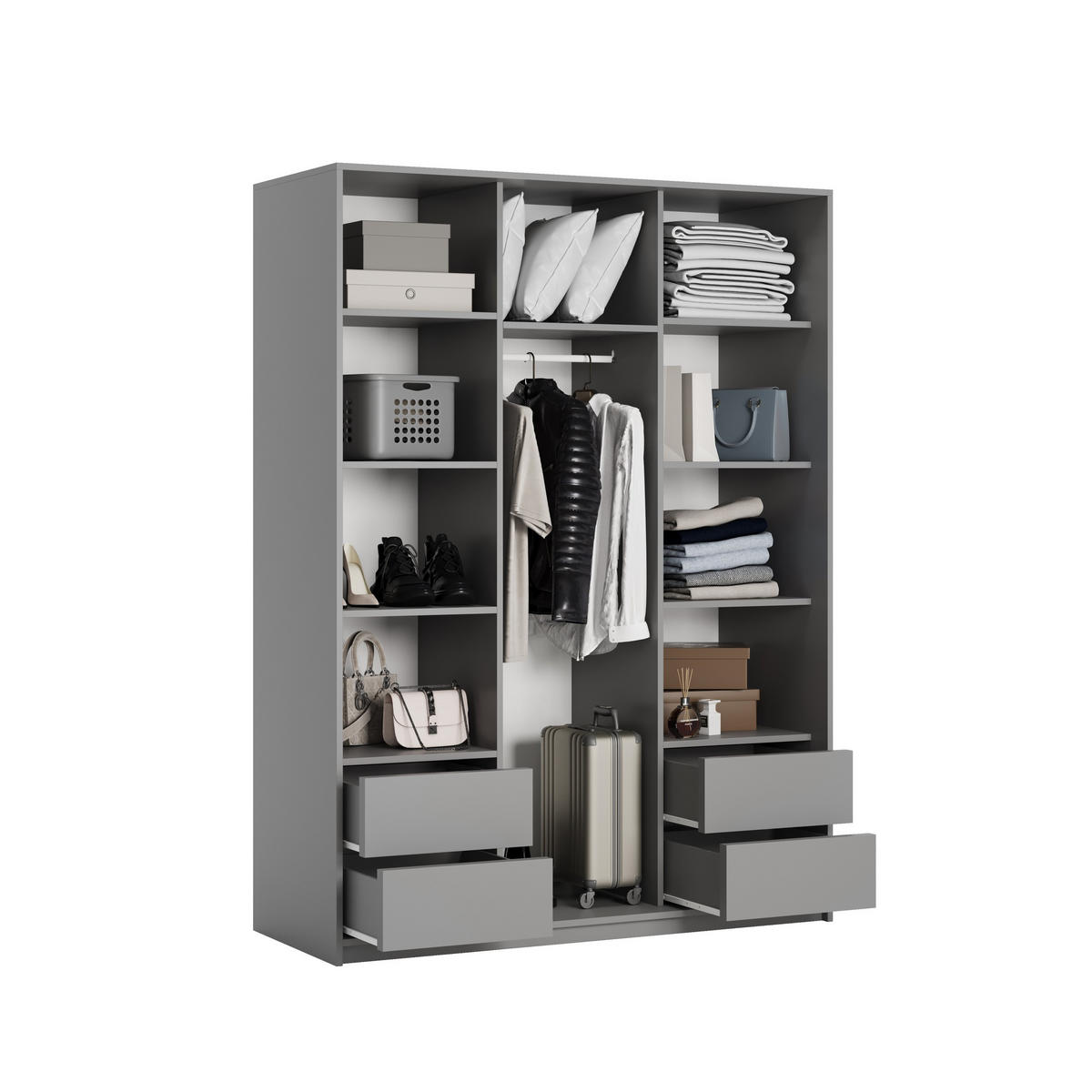 SCHWEBETÜRENSCHRANK TAVI 150/205/60 cm 3-türig mit Spiegel Graphitfarben - Graphitfarben, Holzwerkstoff (150/205/60cm) - MASSENO