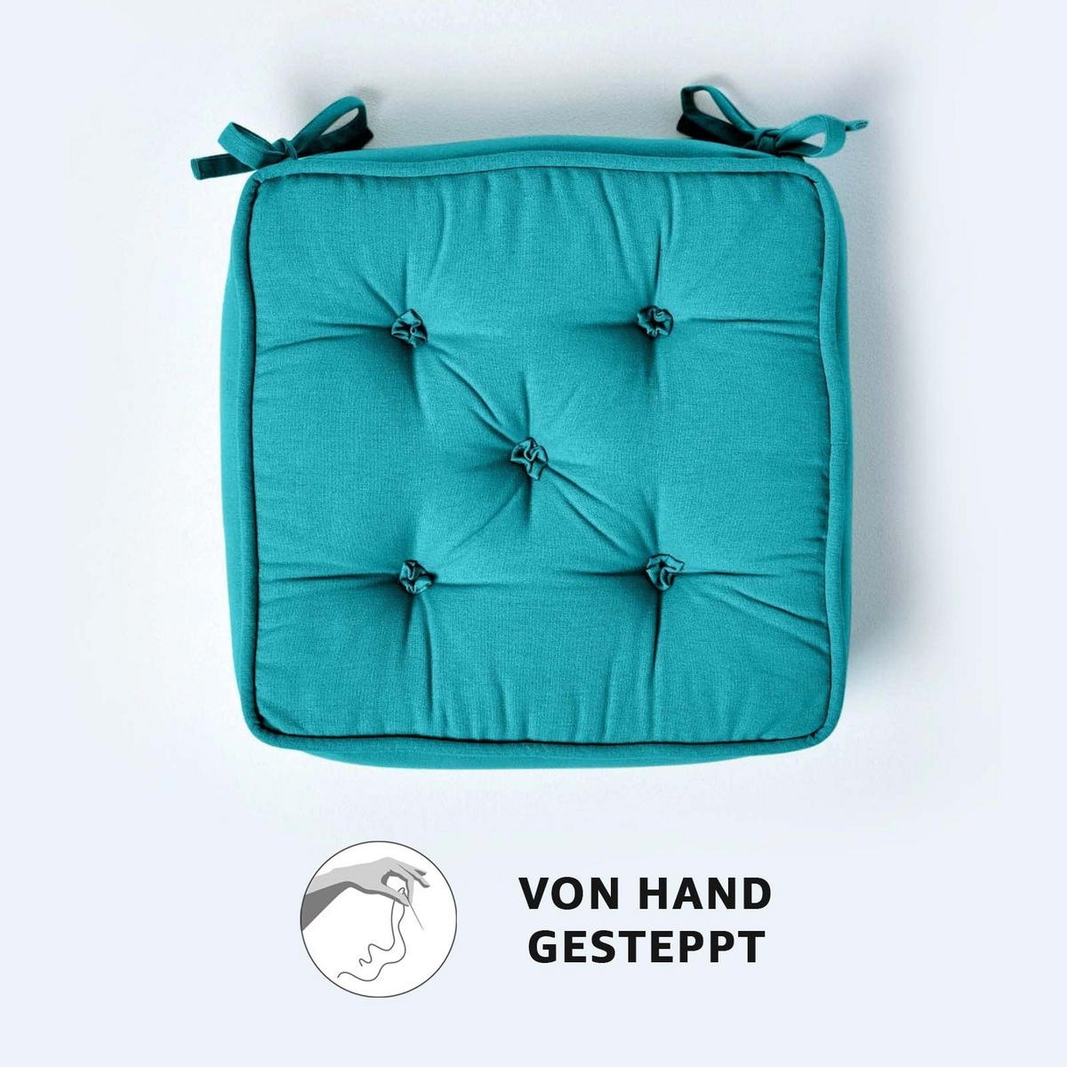 SITZKISSEN türkis 40/40/10 cm – Stuhlkissen Baumwolle - Türkis, Textil (40/40/10cm) - Homescapes