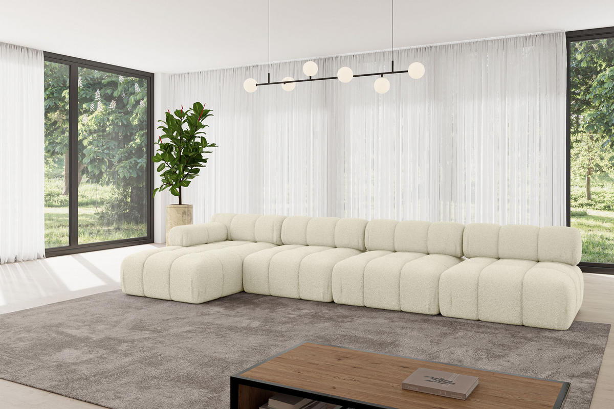 ECKSOFA modulares Sofa Razon-L3 - 380x160x70 cm Beige Bouclé - Beige, Holzwerkstoff/Textil (380/160cm) - ALTDECOR