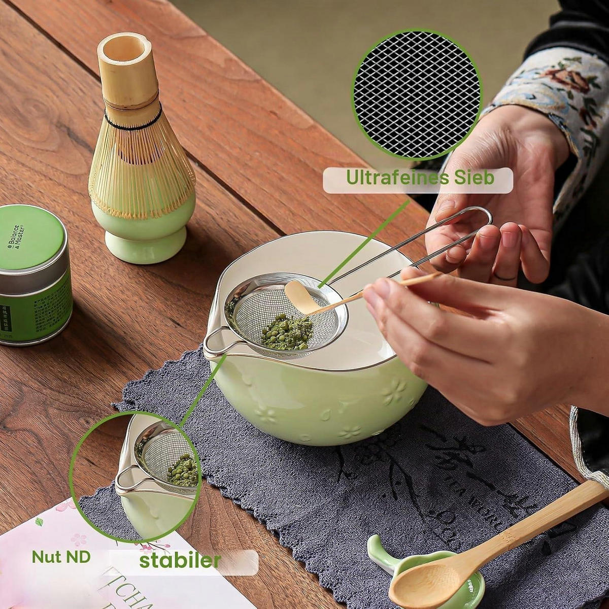 MATCHA Set 9-teiliges Set Kirschblüten-Grün - Grün, Keramik (10/10/15cm)