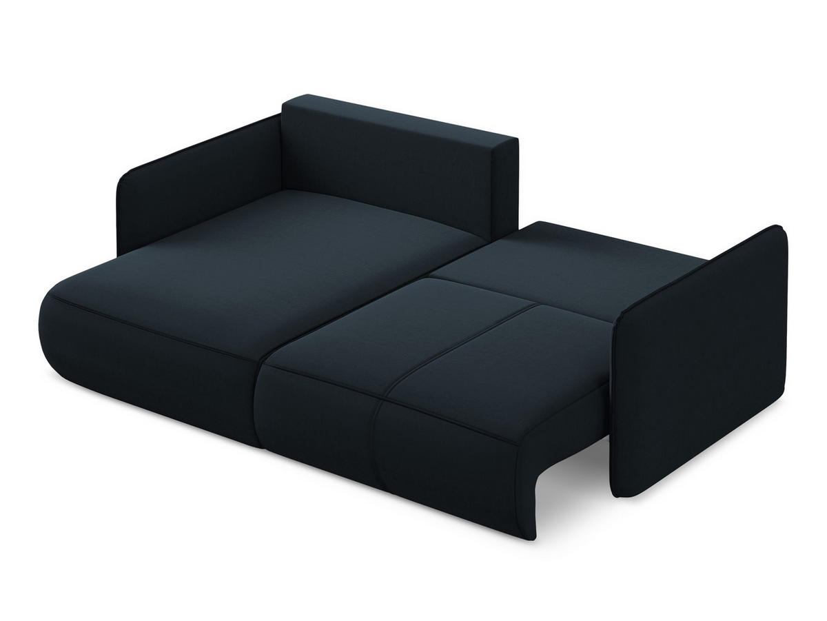 ECKSOFA mit Schlaffunktion Samt Stoff Blau - Blau/Schwarz, Kunststoff/Textil (148/207cm) - Makamii