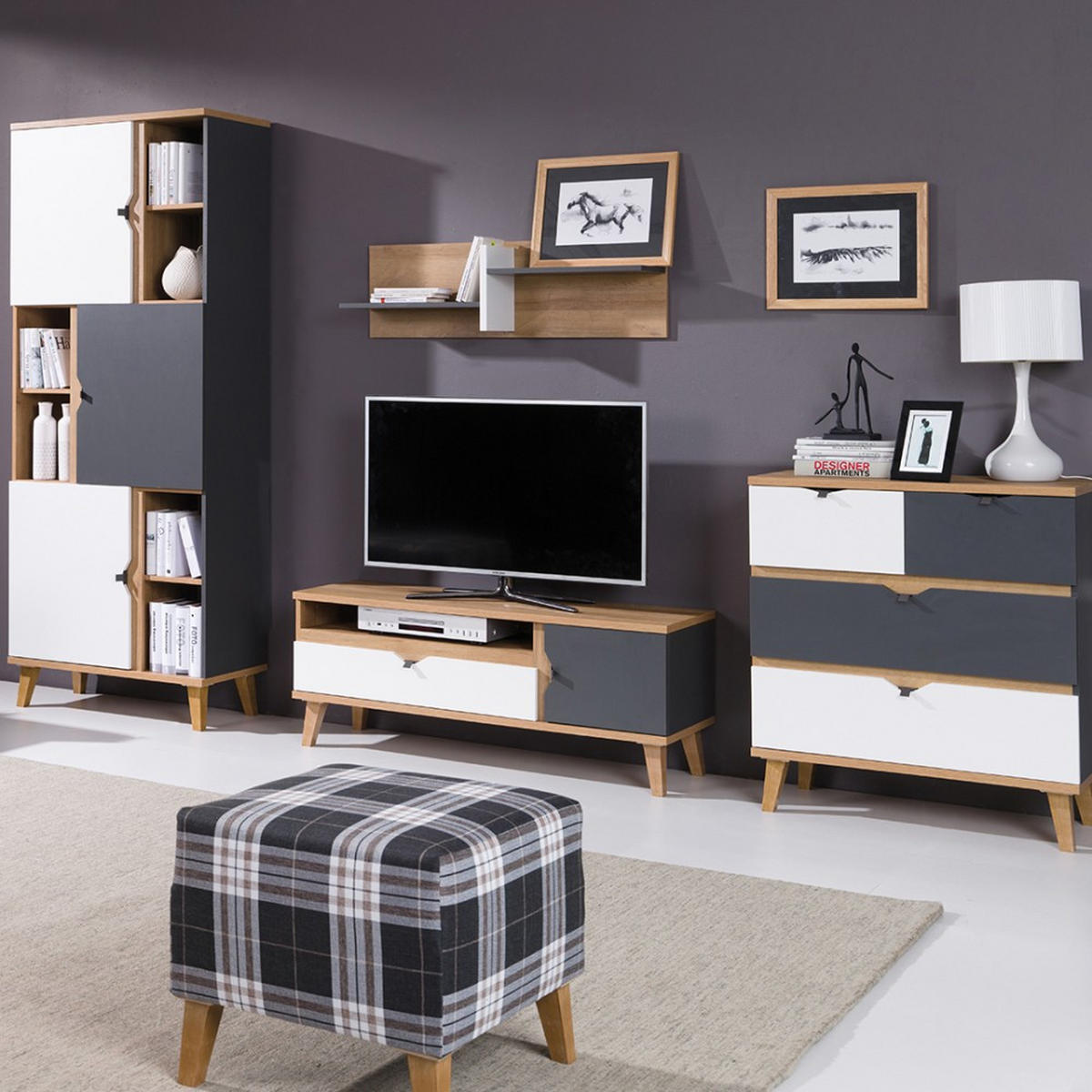 JUGENDBETT Moreno mit Bettkasten 90×200, Eiche gold/mattweiß/graphit - Eichefarben/Graphitfarben, Holzwerkstoff/Kunststoff - Beautysofa