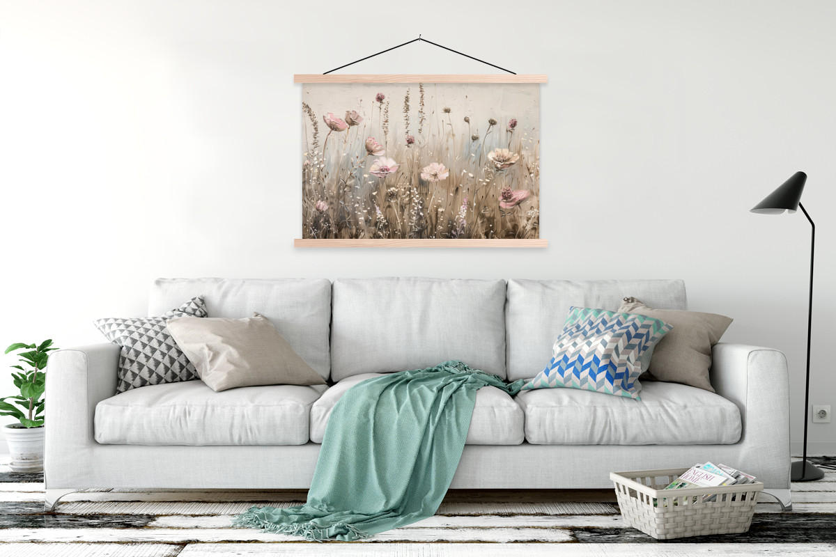 POSTER Blumen - Rosa - Modern - Beige 120x80 cm - Beige, Textil (120/80/0.15cm) - MuchoWow