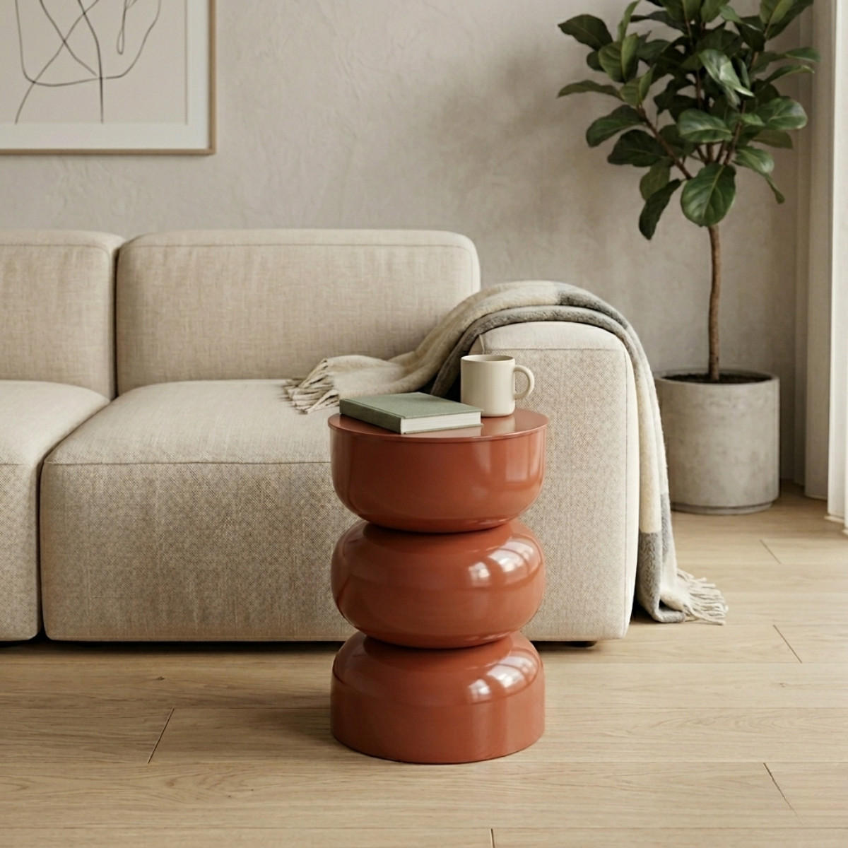 BEISTELLTISCH aus lackiertem Metall 36/50/36 cm - Terracotta, Metall (41/36/50cm) - Calicosy