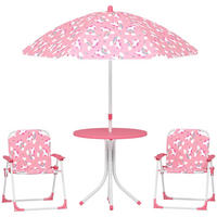 KINDER-GARTENMÖBEL 4-tlg Kindersitzgruppe Rosa mit Sonnenschirm Kindertisch und 2 Klappstühle - Rosa, Textil - Raelunyi