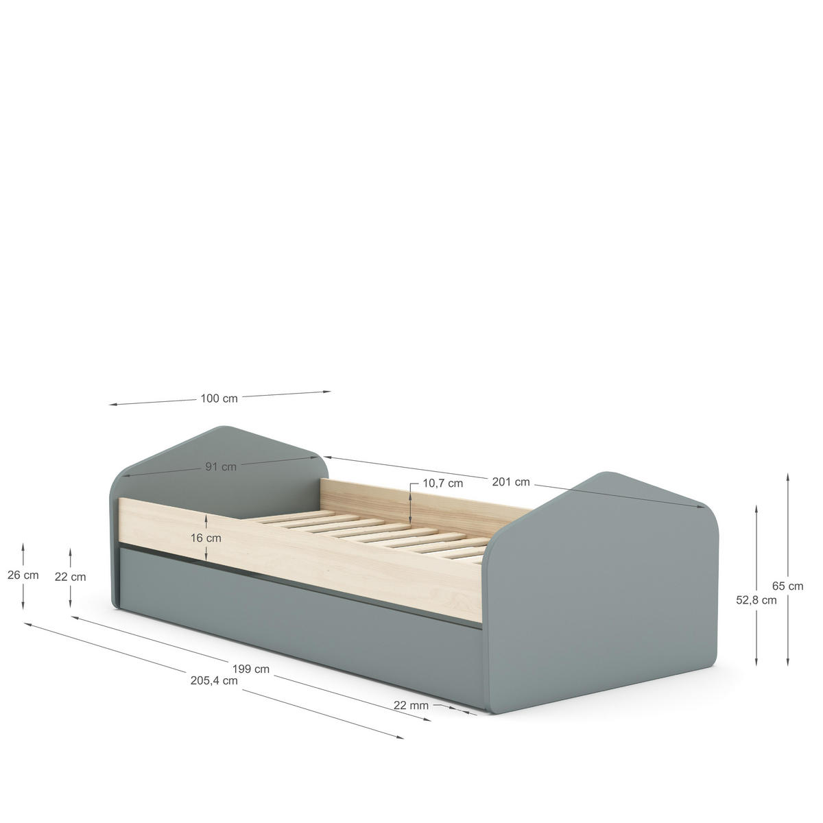 BETT 90x200 cm mit Schublade Bett 90x190 cm - LÉONIE - Grün, Holz (190/90cm) - Calicosy