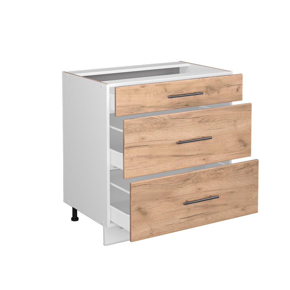 KÜCHENUNTERSCHRANK Fame-Line Goldkraft Eiche 80 cm mit 3 Schubladen ohne AP - Eiche Wotan/Weiß, Holzwerkstoff (80/82/51.6cm) - Vicco