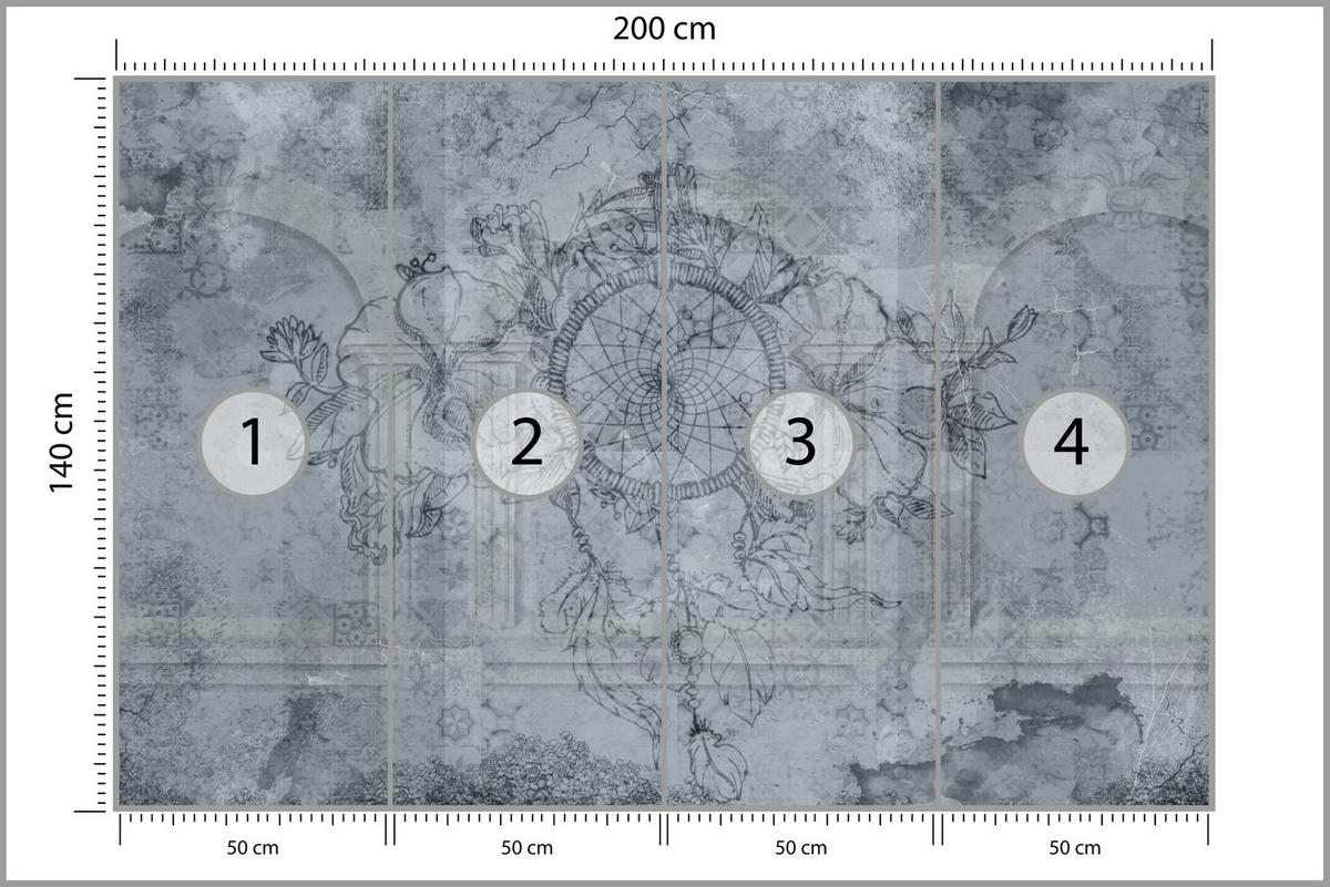 FOTOTAPETE für Schlafzimmer Traumfänger Vintage Säulen 200x140 - Grau, Papier (200/140cm) - Muralo