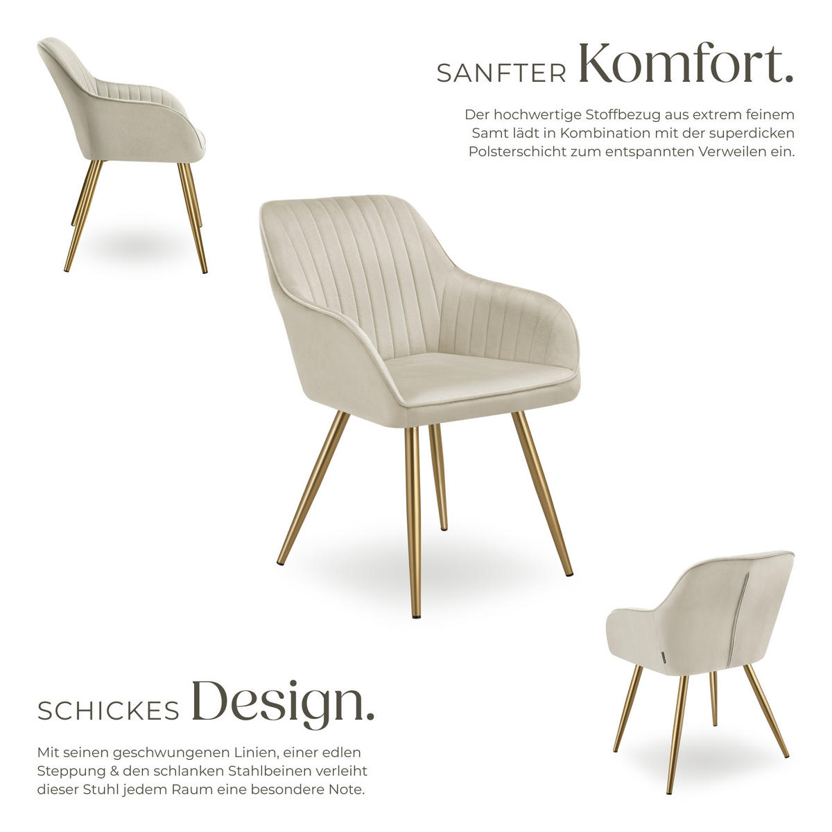ESSZIMMERSTUHL 6er Set Marilyn 58 x 62 x 82 cm creme/gold - Goldfarben/Creme, Kunststoff (58/82/62cm) - tectake