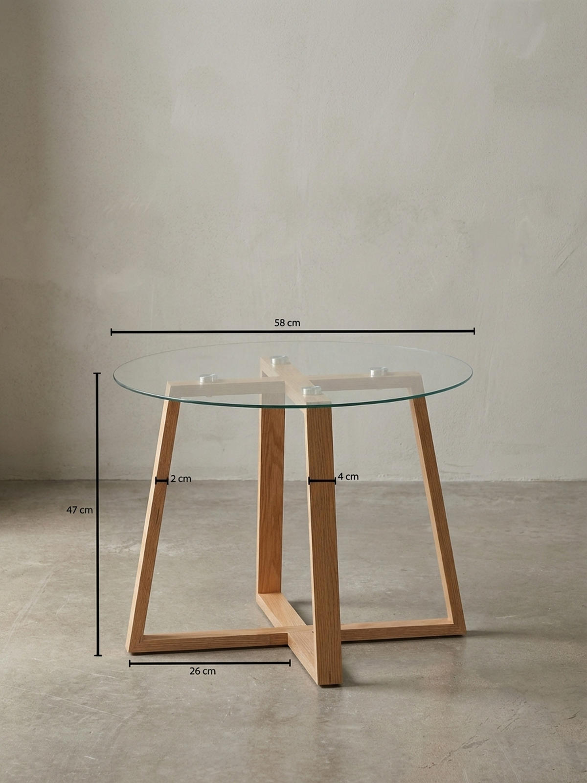 COUCHTISCH Eiche massiv mit Glasplatte, modernes Design, überkreuztes Gestell - Braun, Glas/Eichenholz (58/58/47cm) - KADIMA DESIGN