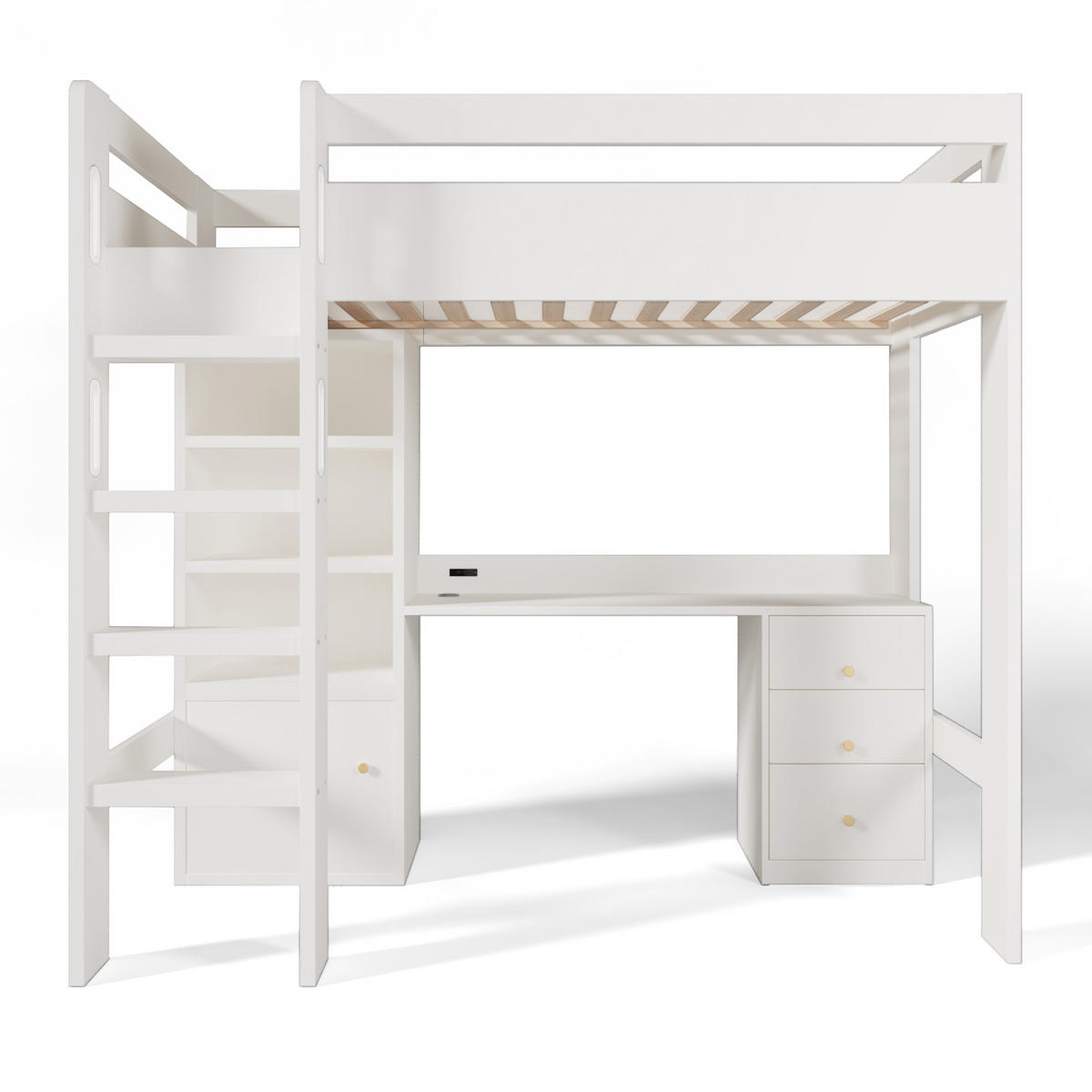HOCHBETT 90/200 cm aus Holzwerkstoff mit Schreibtisch und Stauraum Weiß - Weiß, Holzwerkstoff (90/200cm) - Modenvie