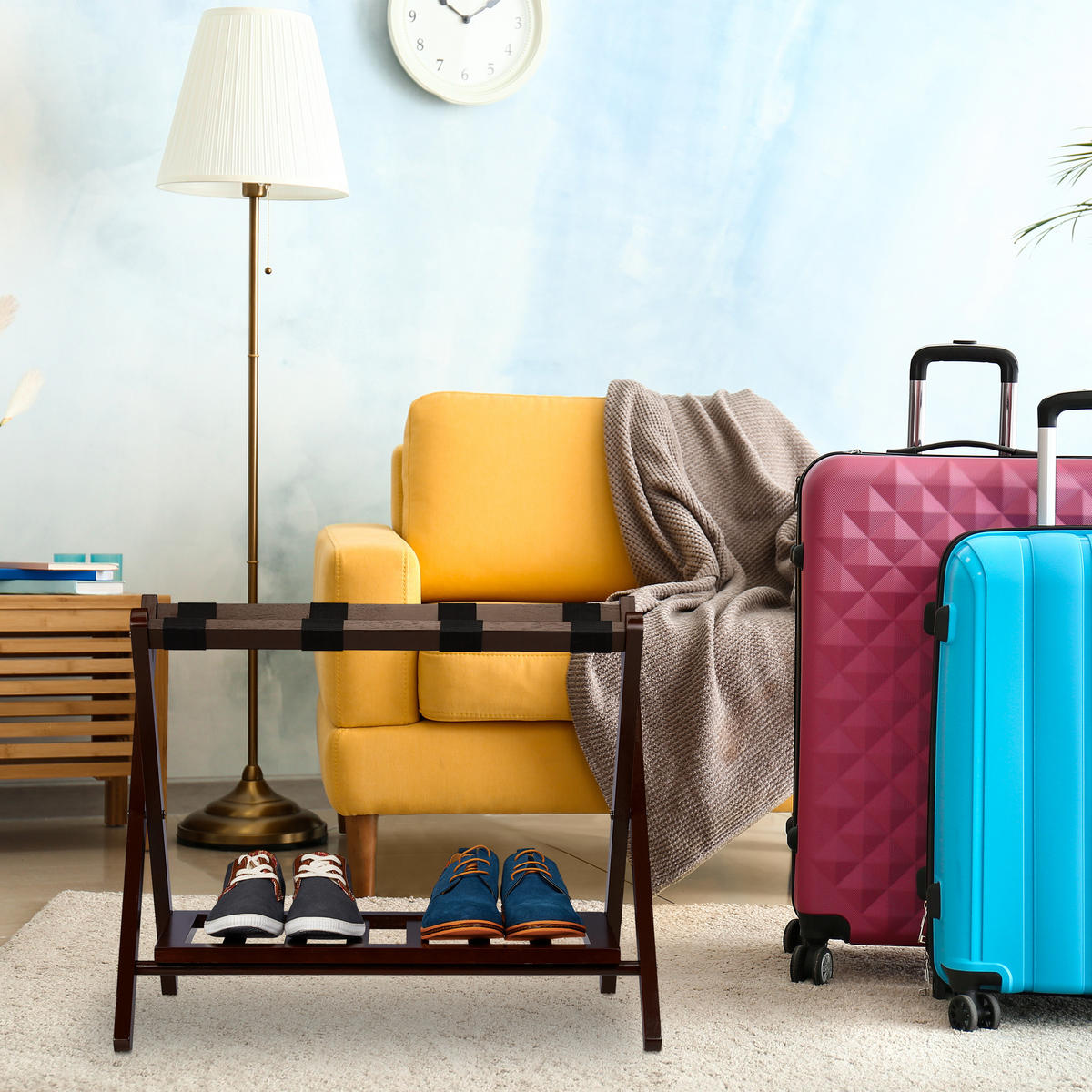 KOFFERSTÄNDER - Dunkelbraun, Holz/Textil (66/54.5/44.5cm) - Relaxdays