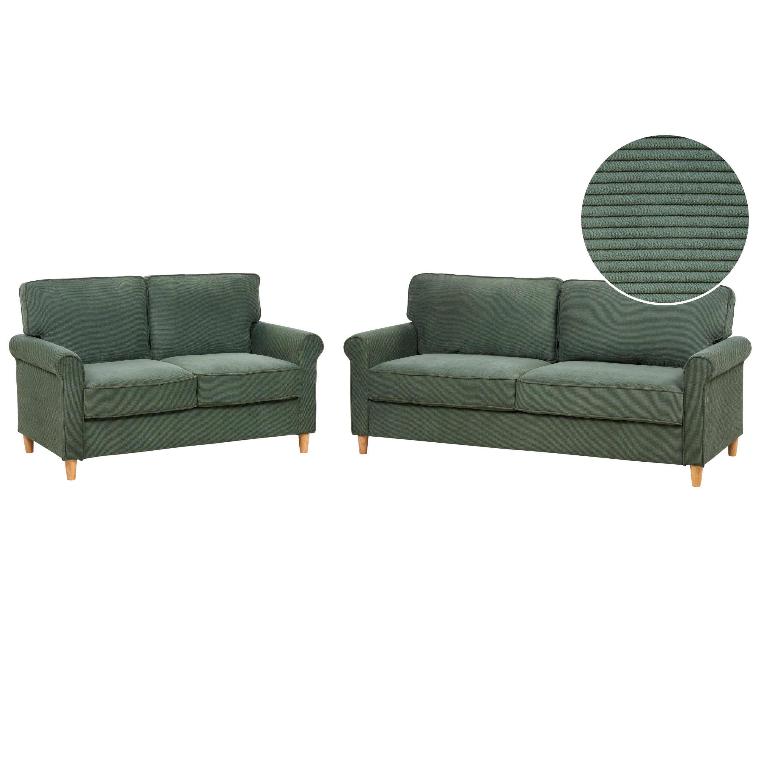 5-SITZER-SOFA SET Cord dunkelgrün Ronneby - Hellbraun/Grün, Textil (78/78/190cm) - Beliani