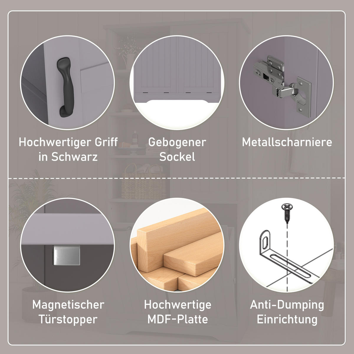 HOCHSCHRANK (Bad) Grau mit Doppel-Wäschekorb - Grau, Holzwerkstoff (78/172.7/35cm) - Urban Meuble
