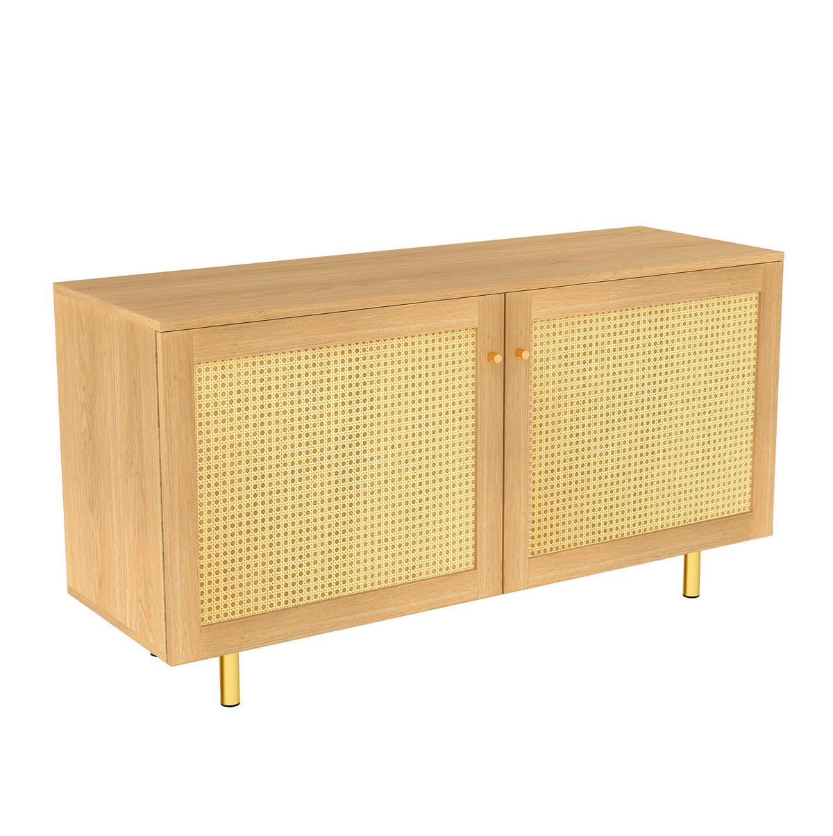 SIDEBOARD 180/40/63 cm mit 3 Türen in Naturholzoptik und goldfarbenen Griffen - Naturfarben, Holzwerkstoff (180/63/40cm) - BEAOK