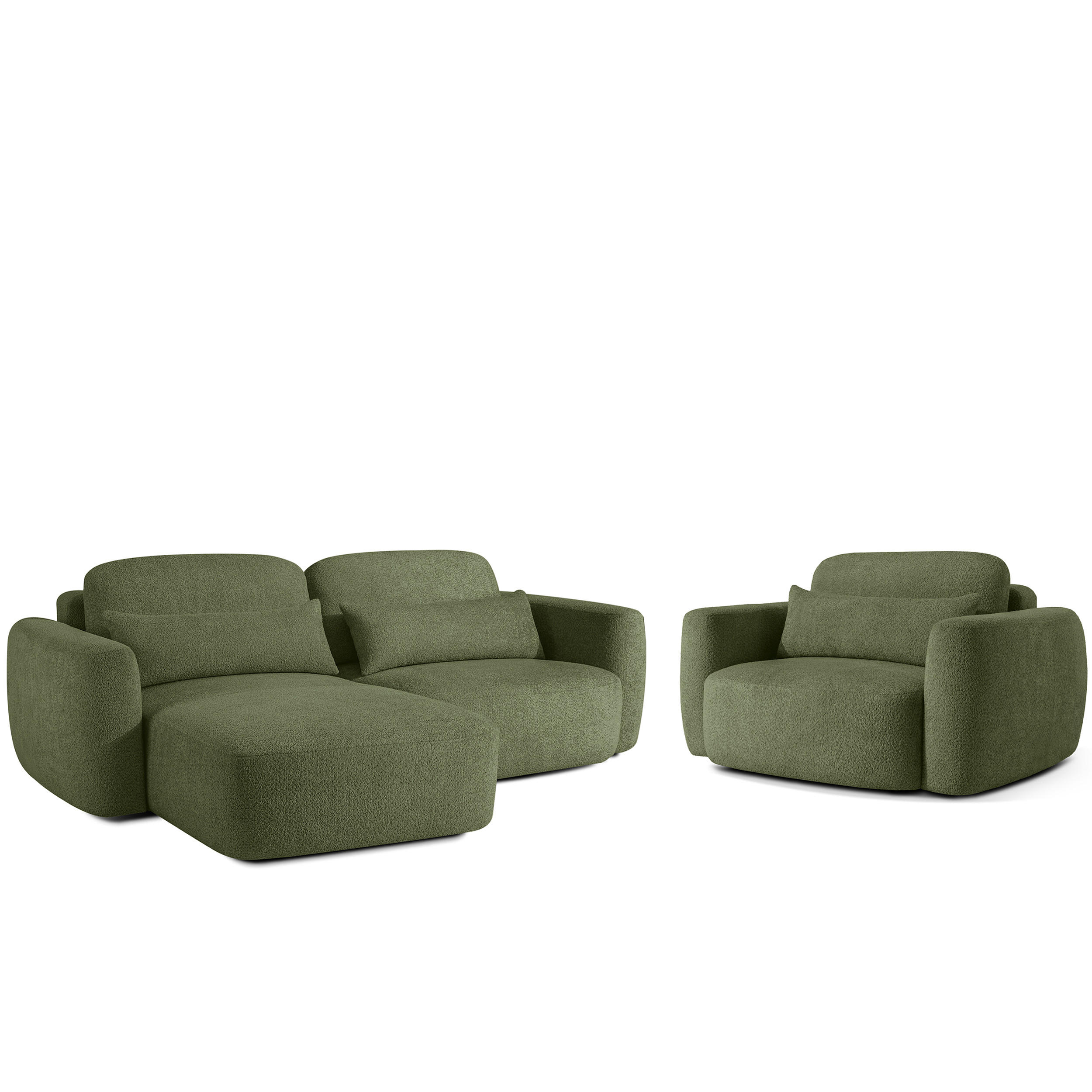 SITZGARNITUR ELOSA - Olivgrün, Holz/Textil (245/85/165cm) - KONSIMO®