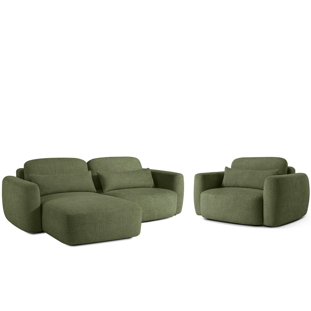 SITZGARNITUR ELOSA - Olivgrün, Holz/Textil (245/85/165cm) - KONSIMO®