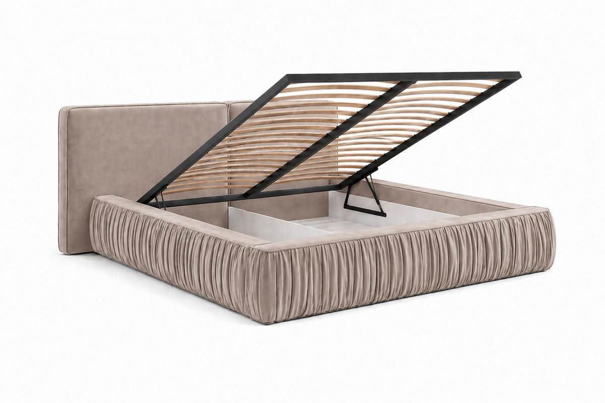 POLSTERBETT 08 140 x 200 cm – Riviera – Bett mit Gasdruckfedern und Stauraum - Beige, Holz (140/200cm) - ROYAL24_MARKT