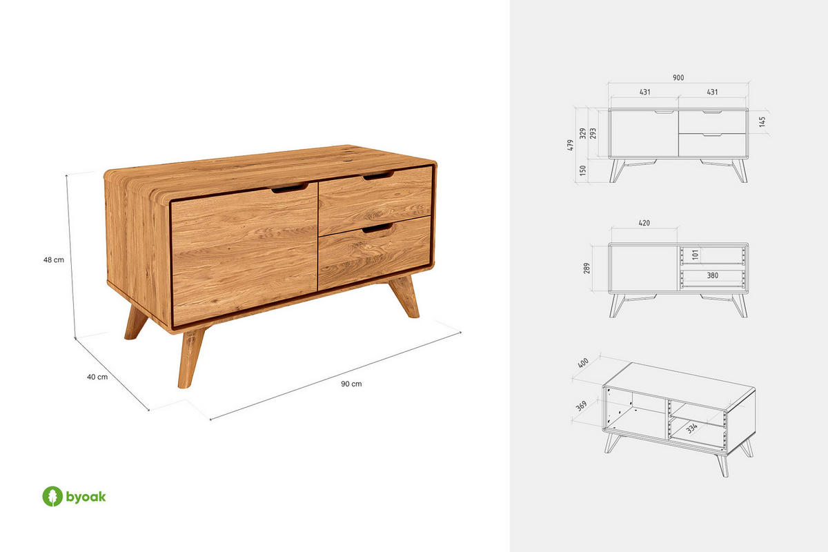 KOMMODE NIEDRIG GREG Wildeiche - Wildeiche, Holz (90/48/40cm) - byoak