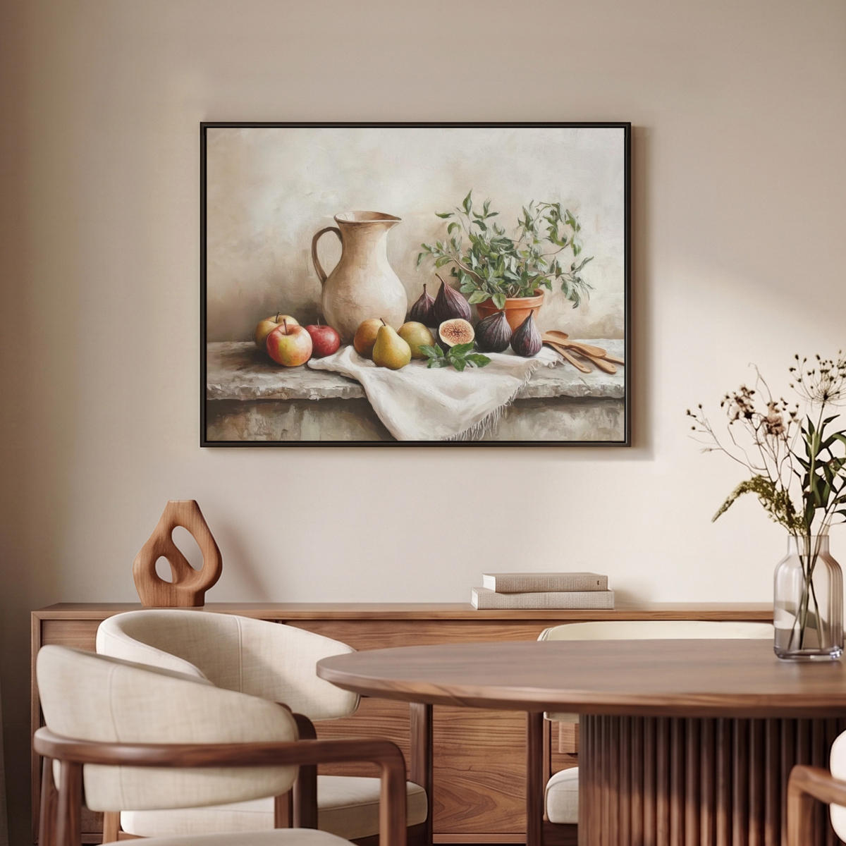 LEINWAND Bilder mit Rahmen - Obst - Kräuter - Ländlich - 80x60 - Naturfarben, Textil (80/60cm) - MuchoWow