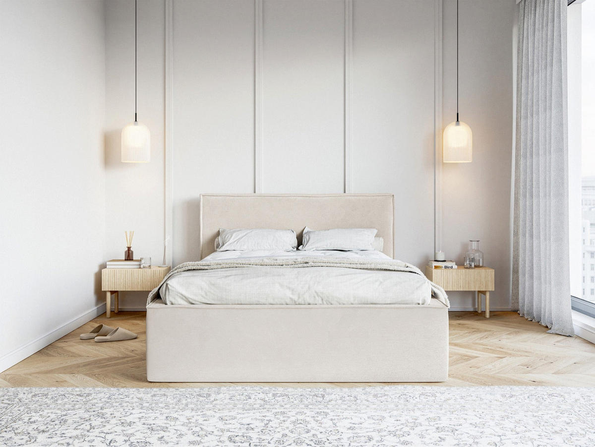 POLSTERBETT LUCERA Greige 180x200 cm - Taupe/Schwarz, Holz/Textil (180/200cm) - Selsey