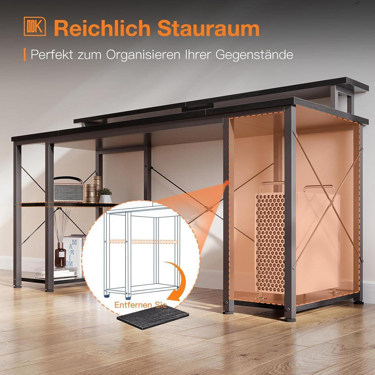 SCHREIBTISCH mit Monitorständer und Regal Schwarz 120 x 50 cm - Schwarz, Holzwerkstoff (120/50/86.5cm)