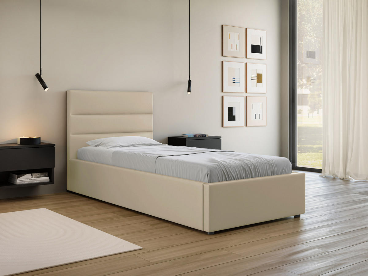 POLSTRBETT Lutko 8040 Single - Schwarz/Naturfarben, Holzwerkstoff/Kunststoff (90/200cm) - MIRJAN24