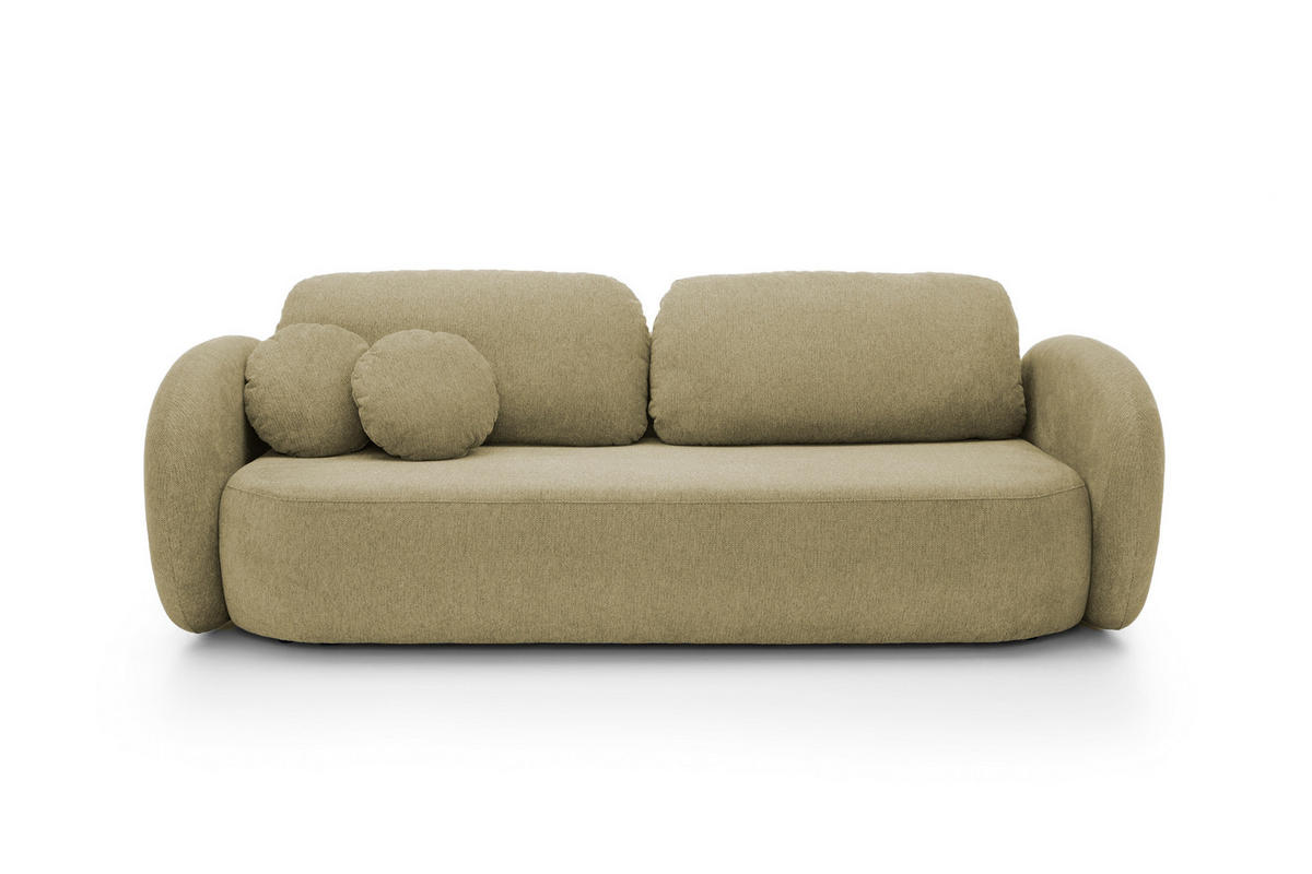 SOFA OLIO Mit Schlaffunktion Und Bettkasten, Bonell-Taschenfederung, Aragon-Stoff, lose Rückenkissen, freistehend, 238x101x86 cm Olive green - Olivgrün, Holz/Textil (238/86/101cm) - DomoHome