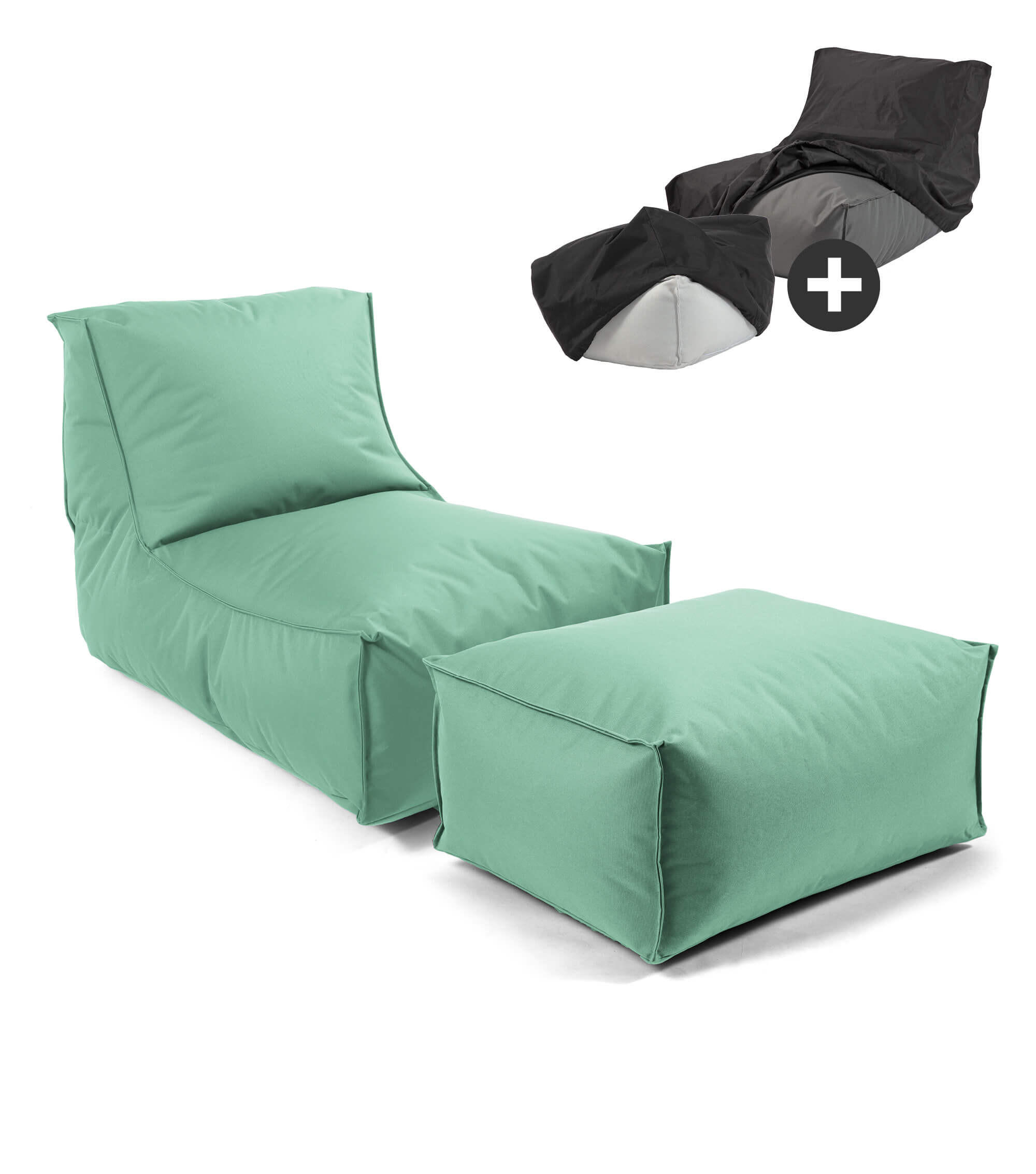 SITZSACK mit Hocker und Hülle Der Sundowner - Grün, Textil (60/65/140cm) - Mokebo