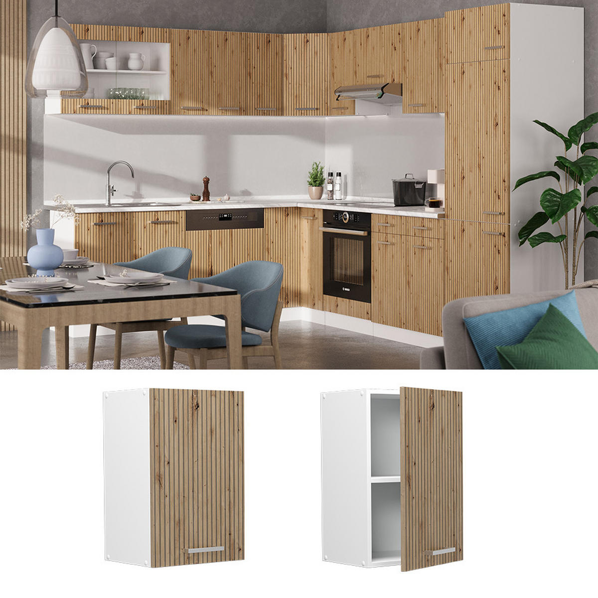 HÄNGESCHRANK R-Line Artisan-Eiche 40 cm - Weiß/Eiche Artisan, Holzwerkstoff (40/60/31cm) - Vicco