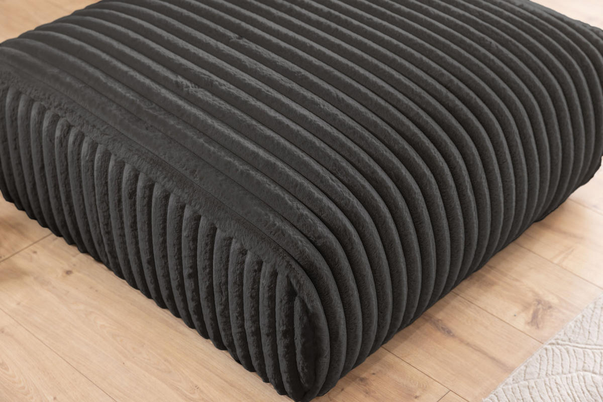 HOCKER Mollis Dunkelgrau Plüschcord - Dunkelgrau/Schwarz, Holz/Kunststoff (88/39/88cm) - S-Style Möbel