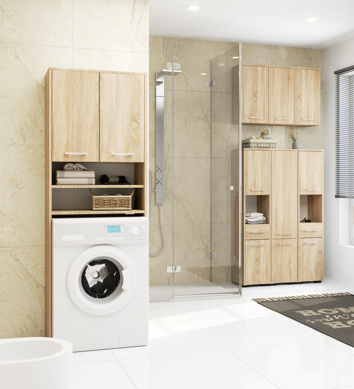 WASCHMASCHINENSCHRANK Sonoma-Eiche 64x30x180 cm - Silberfarben/Sonoma Eiche, Holzwerkstoff/Kunststoff (64/180/30cm) - Akord