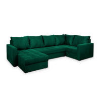 WOHNLANDSCHAFT LORIVO R-S Grün Plüsch-Stoff mit Schlaffunktion - Grün, Holz (285/85/150cm) - MASSENO