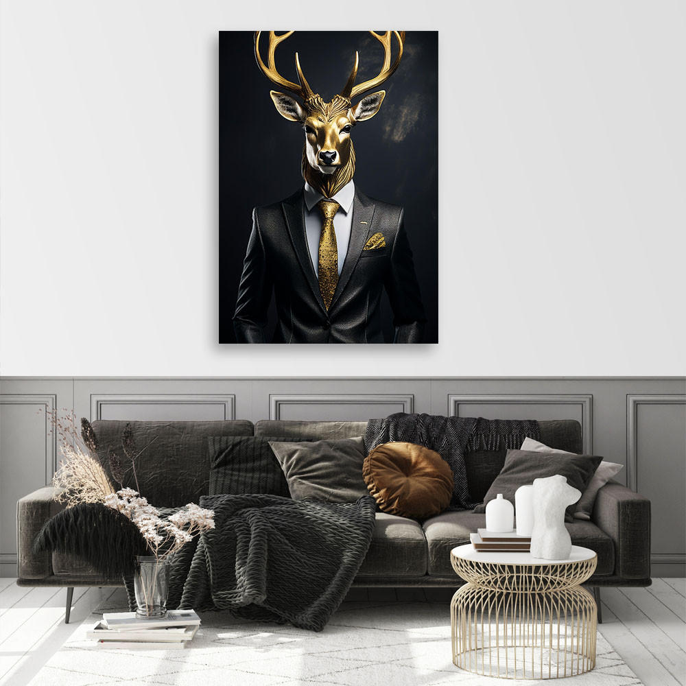 WANDBILD hirschtiere im anzug - Goldfarben, Textil (60/90cm) - Feeby