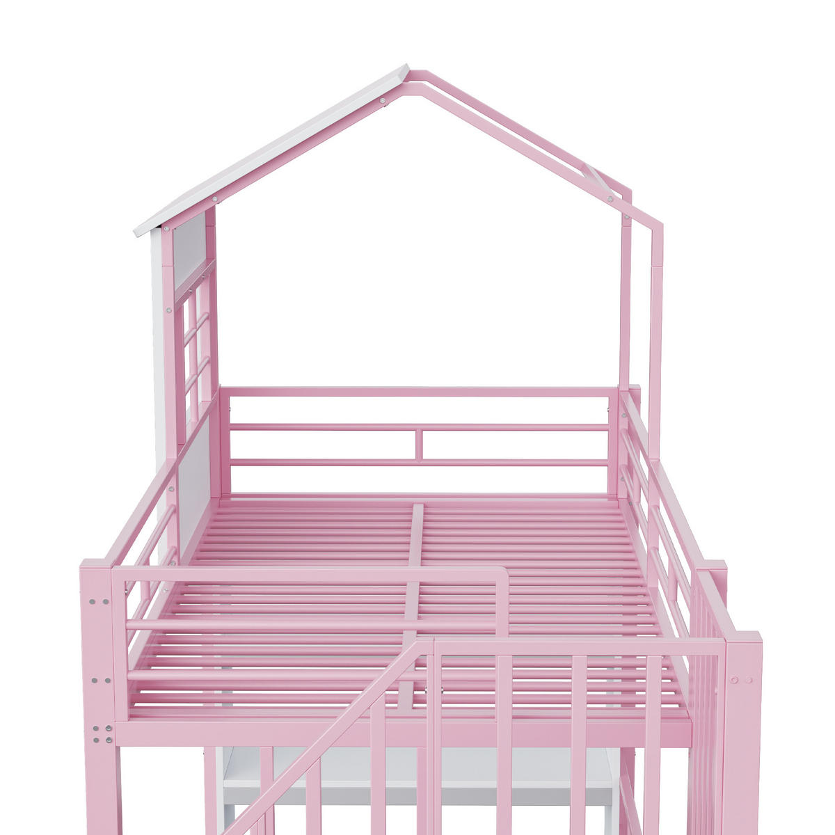HOCHBETT 90/200 cm in Rosa Kinderbett mit Stauraumtreppe und Regal im Hausdesign - Rosa, Holzwerkstoff/Metall (90/200cm) - STILVORA