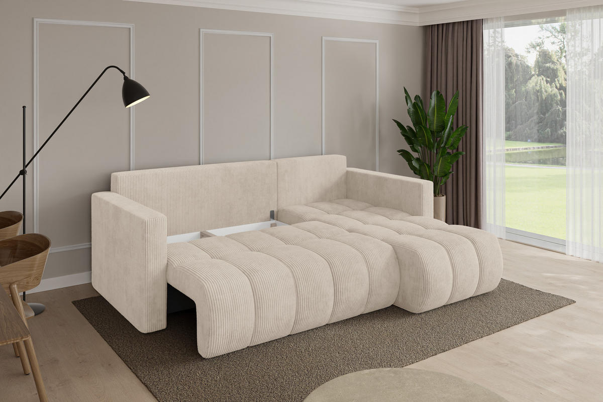 ROHOVÁ SEDAČKA s funkcí spaní, otoman vpravo GARD-L 226x146x85 béžová manšestr - černá/béžová, kompozitní dřevo/textil (226/146cm) - ALTDECOR