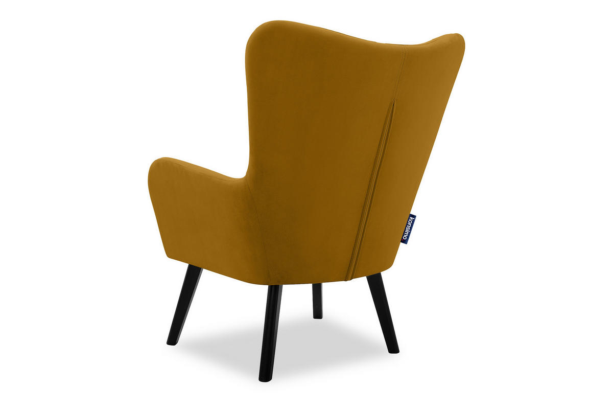 OHRENSESSEL GADI Velourstoff, Gelb - Gelb/Schwarz, Holz/Textil (76/100/78cm) - KONSIMO®