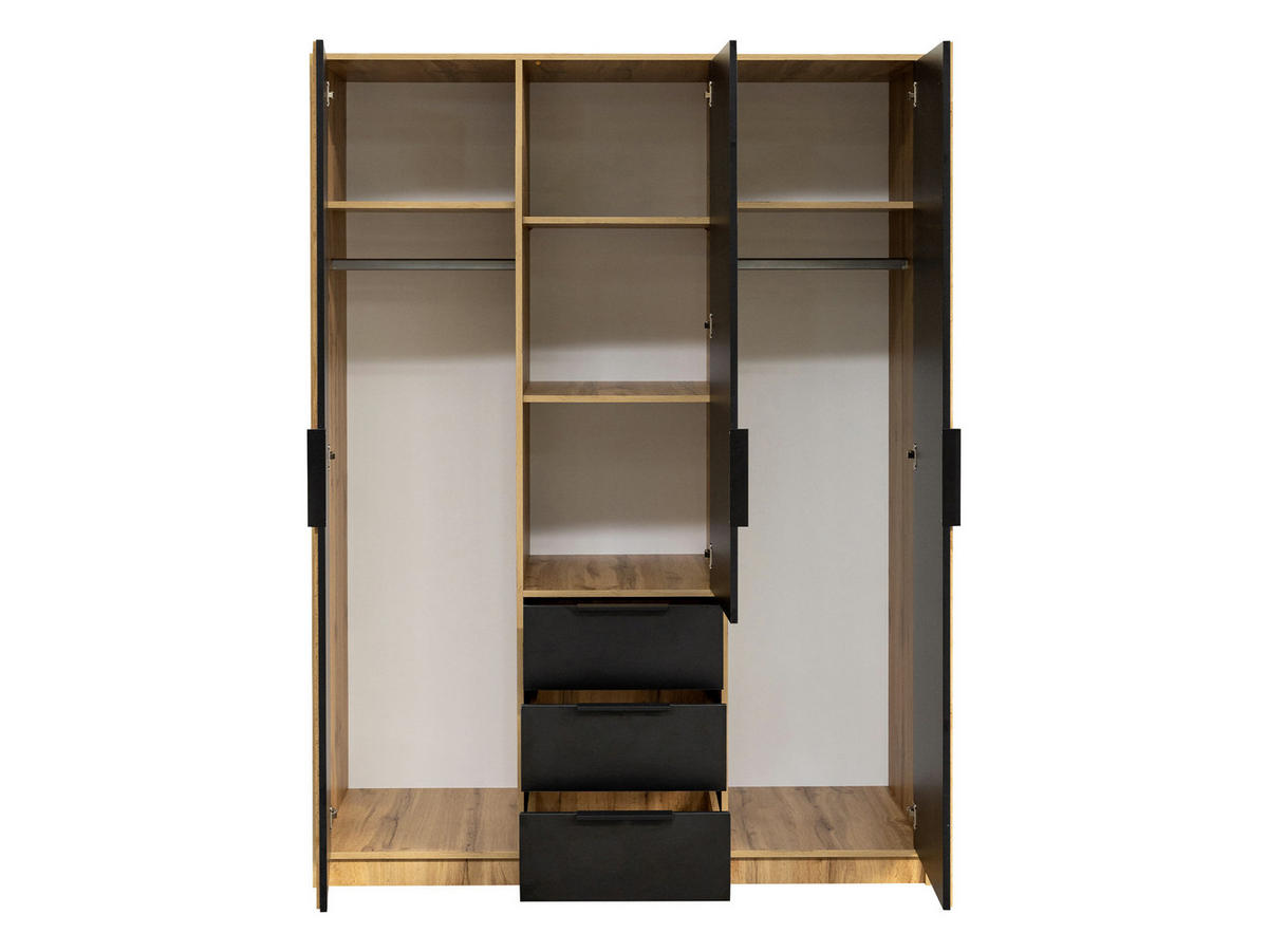 KLEIDERSCHRANK Bali Lux D3 mit Schrankaufsatz - Schwarz/Braun, Holzwerkstoff/Metall (150/245/58cm) - MIRJAN24