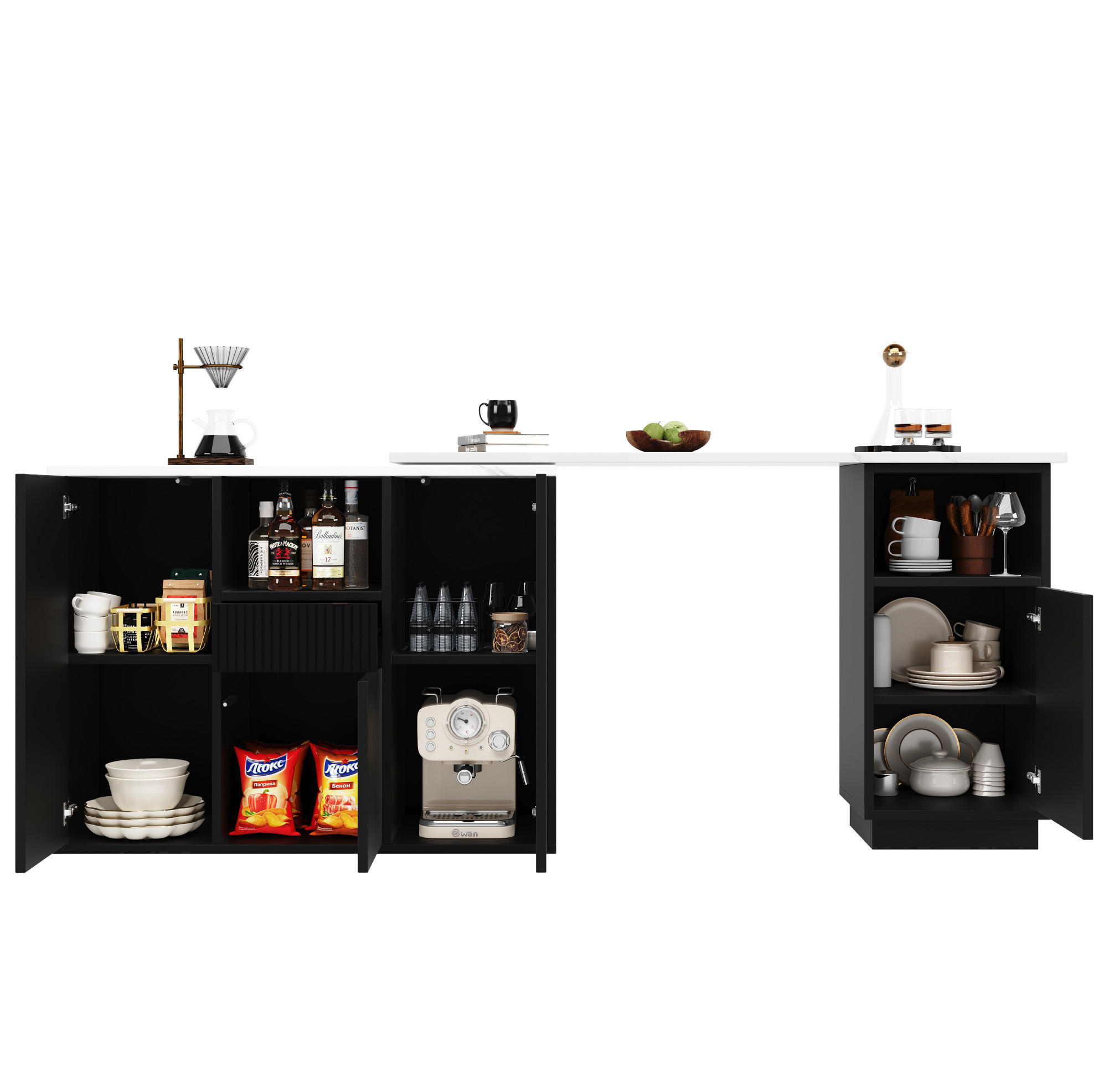 BARTISCH drehbar mit Stauraum 210 x 30 x 100,9 cm Schwarz - Schwarz, Holz (30/100.9/210cm) - Beauniv