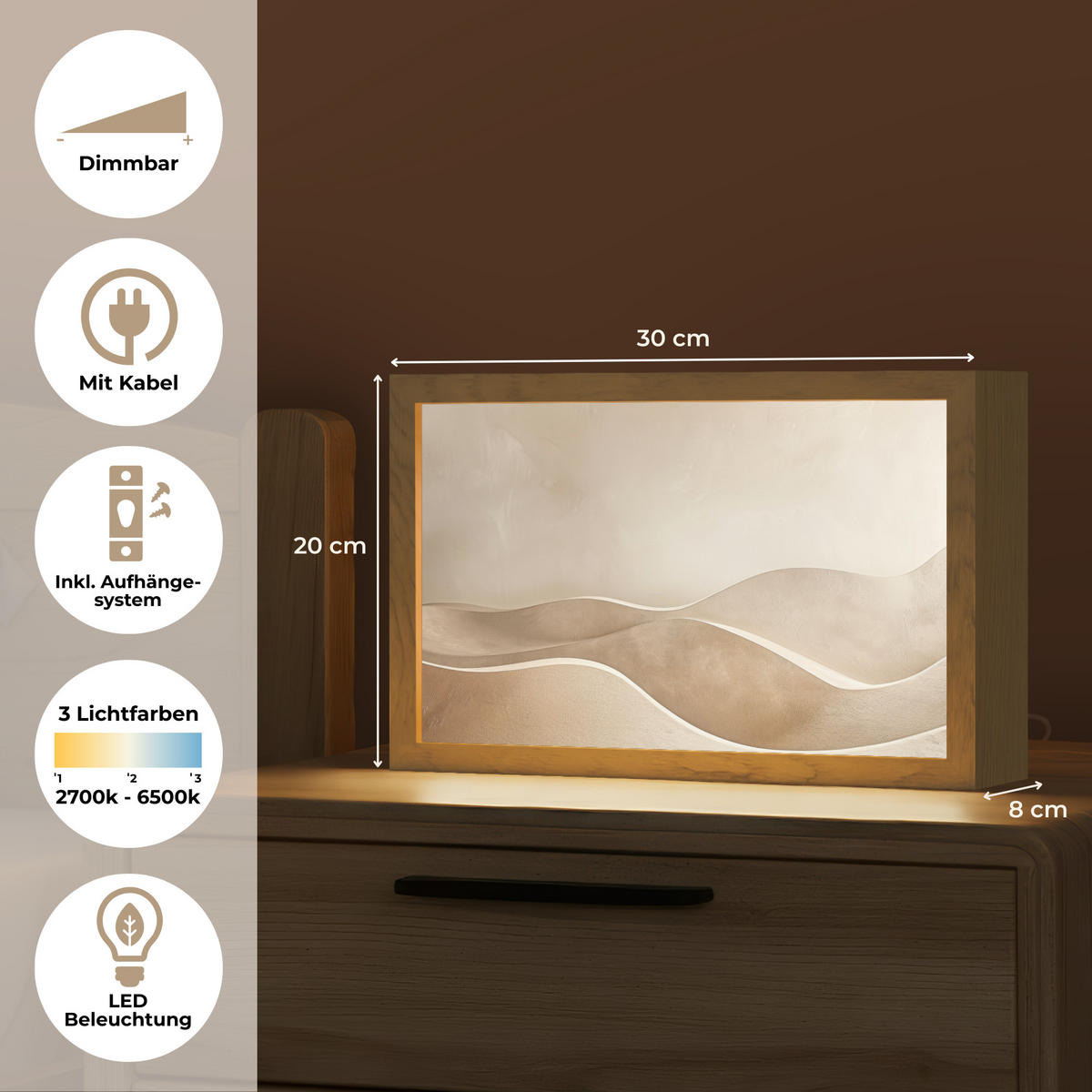 TISCHLEUCHTE Beige - Natur - Abstrakt - Modern 30x20 cm - Champagner, Holzwerkstoff (8/30/20cm) - OnlyWow